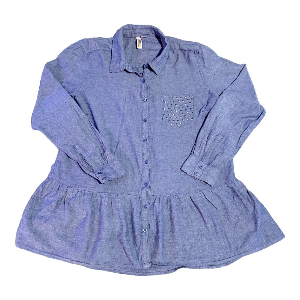 Peplum Top Womens XL Blue Chambray Tunic Studded Boho Chic Americana Route 66